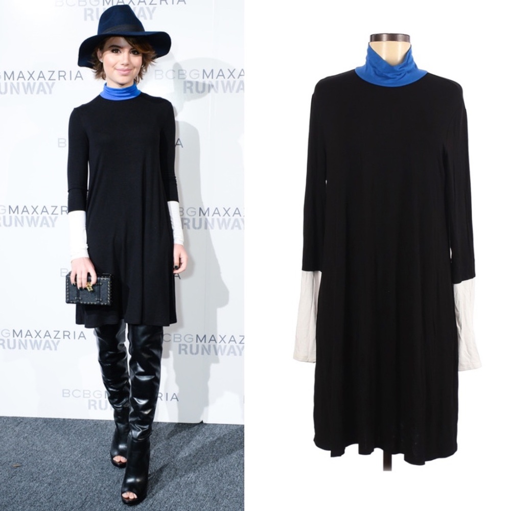 BCBGMAXAZRIA BLACK SHIFT DRESS BLUE DETAIL